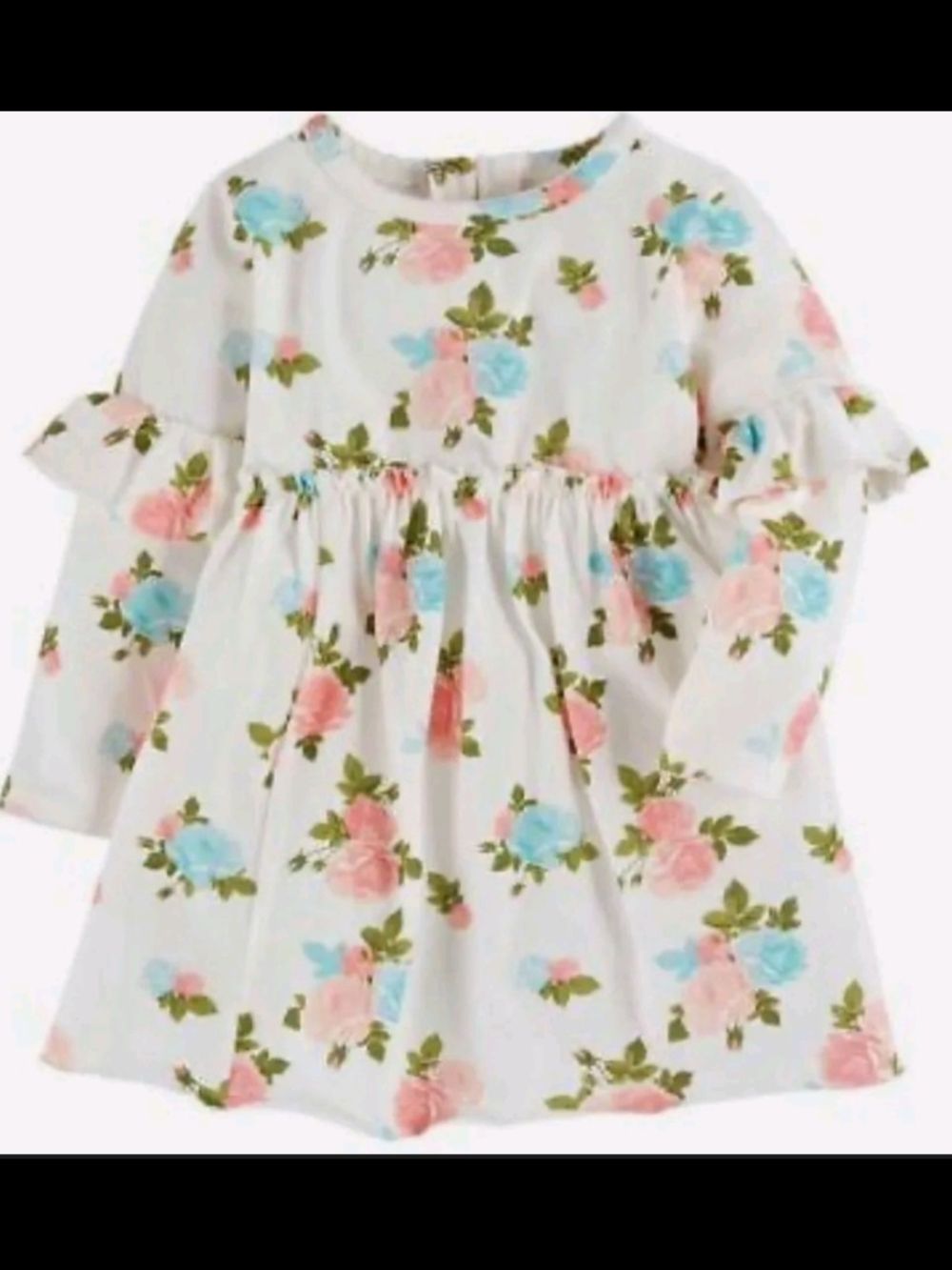 Mud Pie Floral Ruffle-Sleeve Dress in White with Pink and Blue Flowers